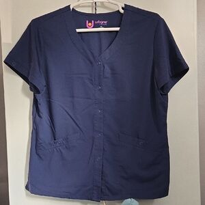 Urbane Women's Classic Navy Snap Front Button Down Shirt